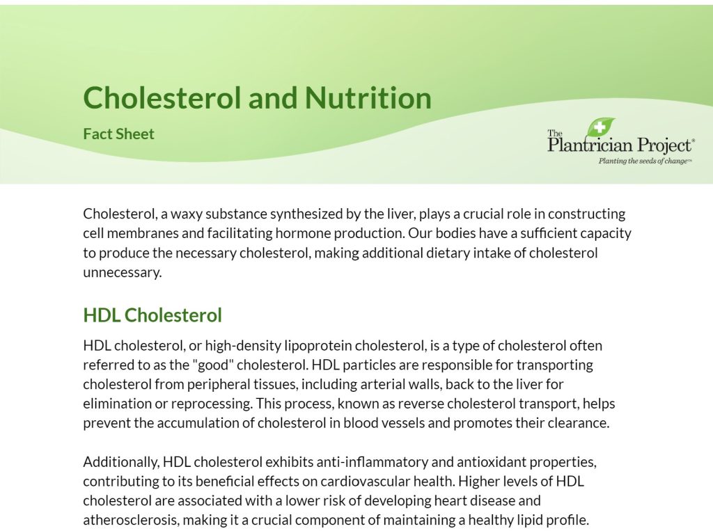 Cholesterol and Nutrition Fact Sheet - Plantrician Providers Directory