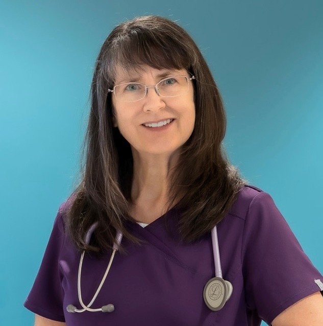 Karen in purple scrubs square